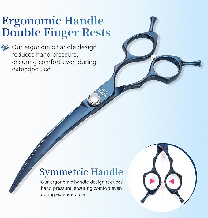7 inch Matte Blue Curved Dog Grooming Scissors Professional 440C Stainless Steel Dog Shears Smooth Cutting Comfortable Grip and Easy to Use for Groomers and Home Use-PurrikoPets