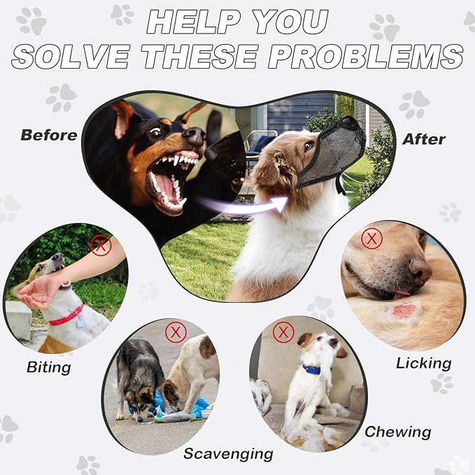 Dog Muzzle, Soft Air Mesh Muzzle for Small Medium Large Dogs Anti Biting Barking Chewing Scavenging, Breathable Adjustable Loop Pets Muzzle with Front Opening Design Allows Panting Drinking (Black,M)-PurrikoPets