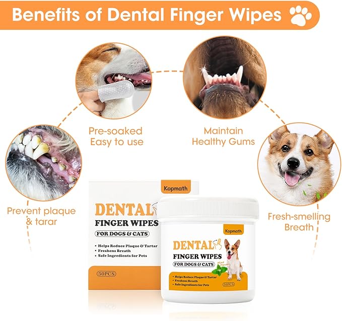 Dog Teeth Cleaning Wipes, Wider Dog Dental Wipes for Teeth, Reduce Plaque & Tartar, Freshen Breath,Safe& Natural Pet Dental Finger Wipes for Dogs Cat, Dog Tooth Wipes Finger,50 Ct, Mint Flavor-PurrikoPets