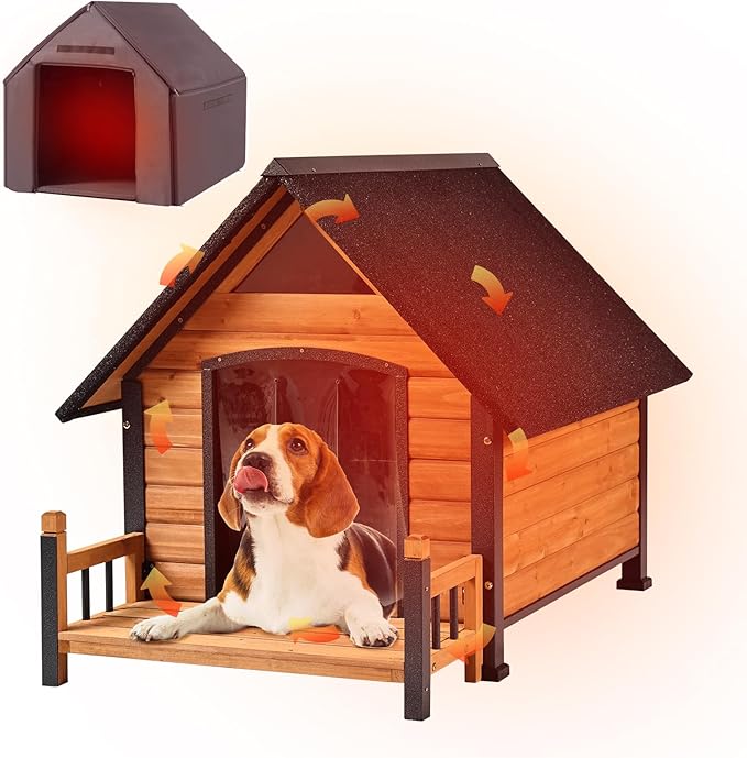 Dog House Outdoor Insulated for Winter, Puppy Kennel with Anti-Chewing Iron Frame, Weatherproof Dog Crate with Insulated Liner for Small Medium Large Dogs (Brown, 45" x 32.9" x 32.6")-PurrikoPets