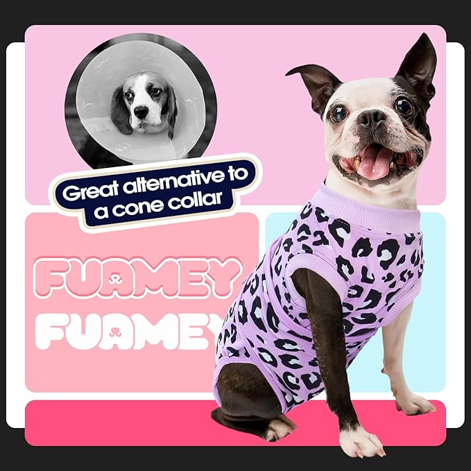 FUAMEY Recovery Suit for Dogs After Surgery,Soft Breathable Dog Bodysuit E-Collar & Cone Alternative Surgical Suit,Male Female Dog Neuter Spay Suits Anti Licking Wounds Onesie Purple Leopard S-PurrikoPets