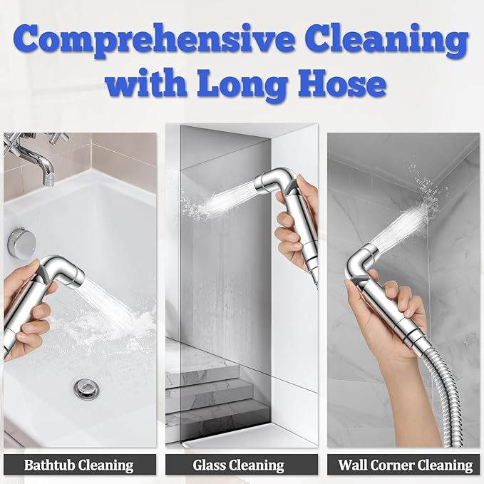 Dog Shower Attachment Metal, YDmeet Pet Washing Hose Attachment for Fast & Clean Bathing, Brass 3 Way Diverter, Adjustable Sprayer wtih Turn Off, 8 ft Hose and Holder, Chrome-PurrikoPets