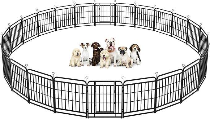 Dog Playpen Outdoor 24 Piece Panels Heavy Duty Dog Fence 32" Height with Thick Pipe Anti-Rust with Doors Portable for RV Camping Yard, Total 54FT, 227 Sq.ft, Snowy Black-PurrikoPets