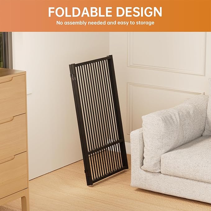 Full Metal Freestanding Dog Gate with Door, 36''Height Foldable Pet Dog Fence for Indoor & Outdoor, 2 Panels Extra Wide Free Standing TallDog Gates for Doorways,House,Stairs,Porch,Deck,Yard-PurrikoPets