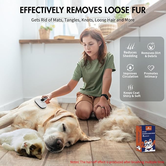 Dog Self Cleaning Slicker Brush for Shedding, Ideal for Short Long Haired Dogs, Including Cat. Removes Loose Fur, Undercoat, Mats, Tangled Hair. Suit for Large Medium Small Animal, Gray-PurrikoPets