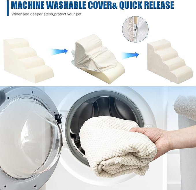 Dog Stairs for Small Dogs - High Density Foam Pet Steps, Extra Wide Dog Ramp with Non-Slip Bottom for High Beds, Couch and Sofa, Best for Dogs Injured, Older Doggy Cats-PurrikoPets