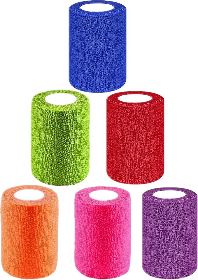 6 Pack 3" x 5 Yards Self Adhesive Bandage Wrap Breathable Cohesive Vet Wrap for Pets, Elastic Self-Adherent Tape for Sports, Wrist, Ankle (Mixed Colors)-PurrikoPets