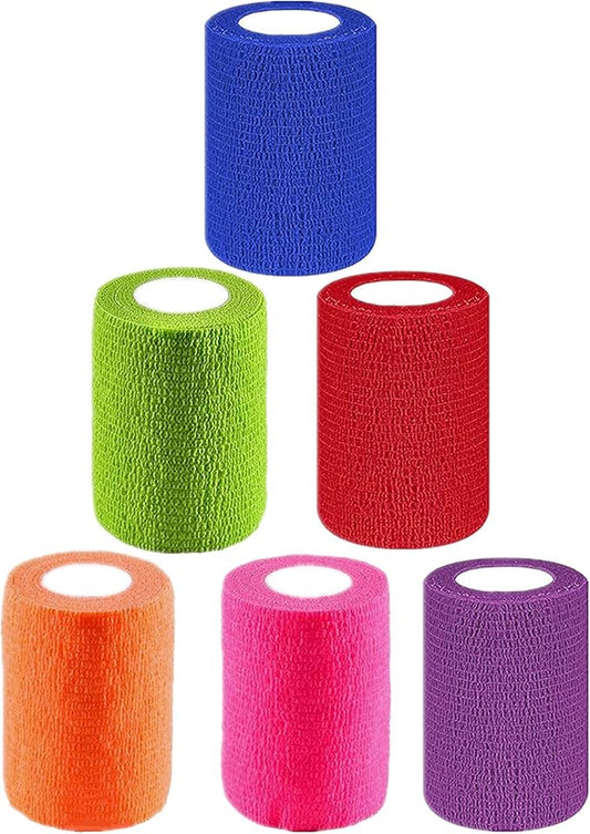 6 Pack 3" x 5 Yards Self Adhesive Bandage Wrap Breathable Cohesive Vet Wrap for Pets, Elastic Self-Adherent Tape for Sports, Wrist, Ankle (Mixed Colors)-PurrikoPets