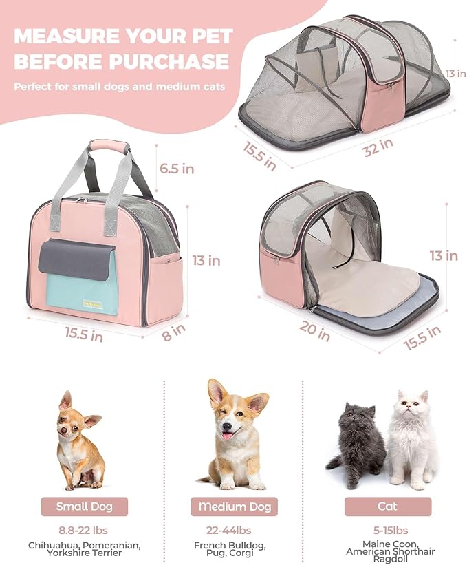 Expandable Pet Carrier Backpack, Cat Carrier Backpacks with Breathable Mesh for Cats Small Dogs Puppies Up to 25 Lbs Airline Approved Waterproof Travel Carrier with Safety Buckle for Hiking & Flights-PurrikoPets
