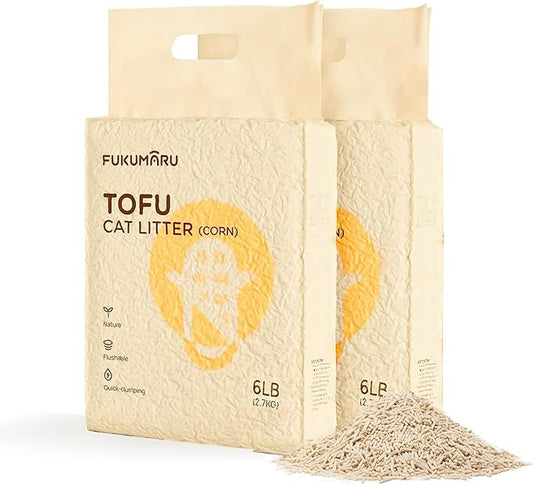FUKUMARU Tofu Cat Litter, 12lb Clumping Litter for Cats, Mixed Corn Pellets, Dust-Free and Easy Clumping, Odour Control, Flushable, Low Residue-PurrikoPets