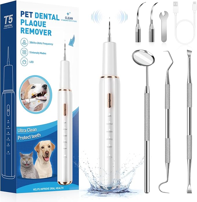 Electric Dog Plaque & Tartar Remover - Pet Teeth Cleaning Kit with LED Light, 5 Adjustable Modes, Safe and Low Noise – Easy Home Dental Care for Dogs and Cats-PurrikoPets