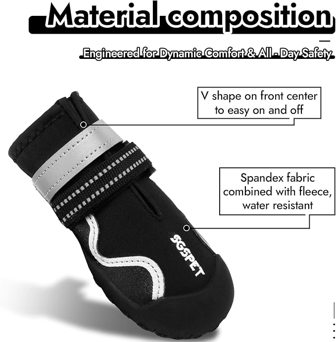 Dog Shoes, Waterproof Dog Boots & Paw Protectors with Anti-Slip Sole, 4pcs/Set Pet Dog Booties, Reflective Dog Shoes for Small Medium Large, Winter Snowy Summer Hot Pavement (Black, 8# (2XL))-PurrikoPets