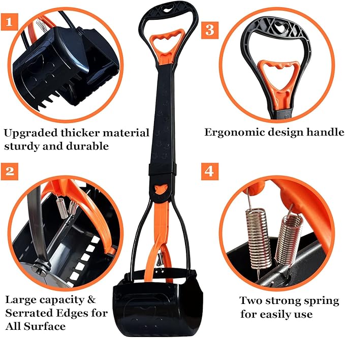 2-Piece Pooper Scooper for Large Medium & Small Dogs Heavy Duty,Long Handled Dog Poop Scooper for Grass,Durable Dog Poop Pick Up Tool-PurrikoPets