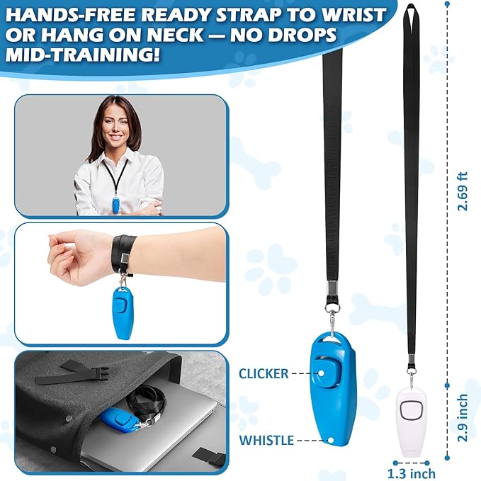2-in-1 Dog Training Clicker Whistle for Training and Recall, Training Accessories for Puppy, Cats, Horses & Small Animals - 2 Pack with Lanyard, Reward Your Pets Efficiently(White + Light Blue)-PurrikoPets