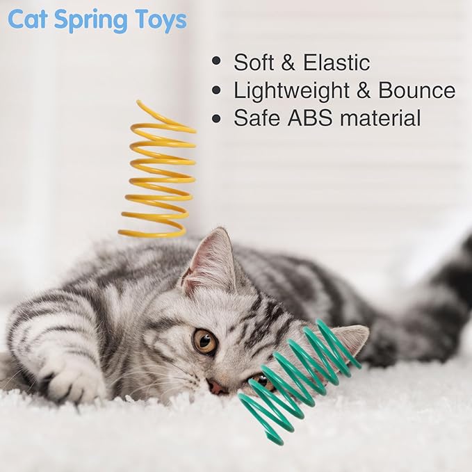 24PCS 12Colors Cat Spring Toys for Indoor Cats, Interactive Coil Springs for Self Play, Durable Heavy Plastic Cat Spiral Spring, Hunting, Biting, Swatting Creative Kitten Toy.-PurrikoPets