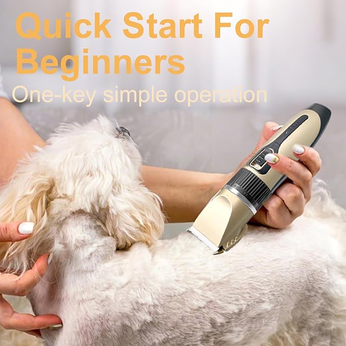 Dog Pet Grooming Kit Low Noise - Cordless Rechargeable Clippers for Dogs/Cats - Upgraded Accessory Version with Two Scissors and a Storage Bag (Gold)-PurrikoPets