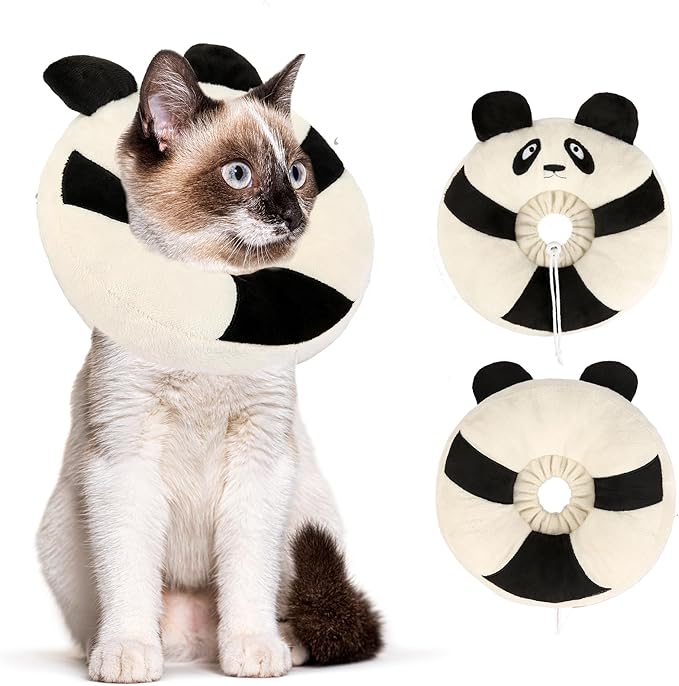 Adjustable Cat Collar Soft to Stop Licking After Surgery for Kitten, Alternative to Cone of Shame, Donut Cone for Cats, Pet Elizabethan Collar (Panda, Medium)-PurrikoPets