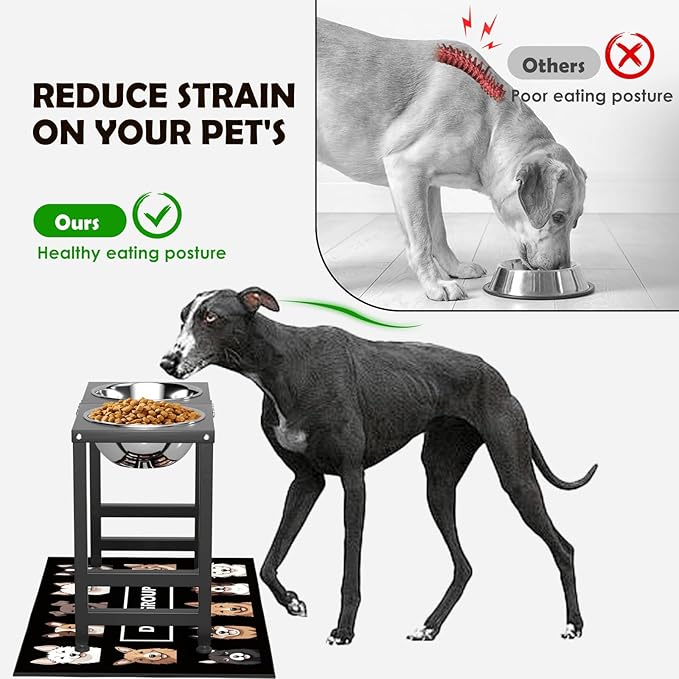 Elevated Dog Bowls for Large Extral Large Breed, Raised Bowl Stand with 2 Stainless Steel Bowls (101oz) and Spill-Proof Mat, 17" Tall Dog Feeder for Extra Large Breeds-PurrikoPets