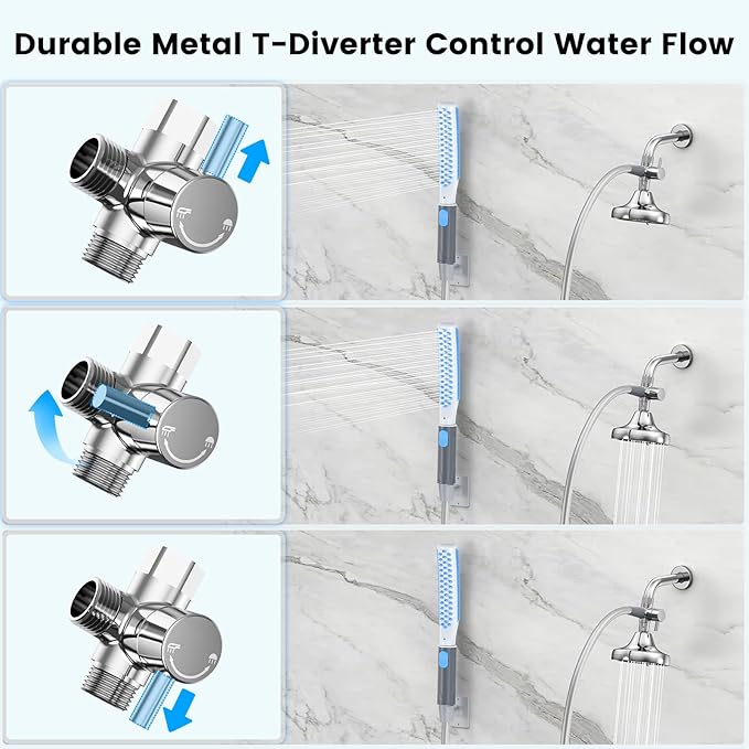 Dog Shower Attachment, Dog Washing Hose Attachment with Metal T-Diverter, Dog Bathing Supplies with 3 Spray Modes & One-Button ON/OFF Indoor and Outdoor Sprayer 8-Foot Hose-PurrikoPets