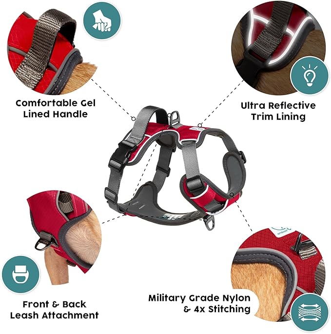Embark Adventure Dog Harness, Reflective Trim No Pull Dog Harnesses for Small Sized Dogs - Military Grade Nylon, Front Clip with Gel Lined Handle.-PurrikoPets