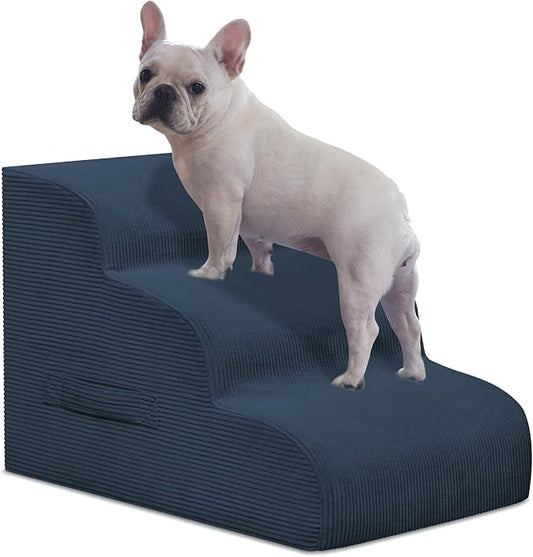 Dog Steps for Small Dogs, 3-Step Pet Ramp Stairs for High Beds and Sofa, Non-Slip Pet Stairs for Small Dogs and Cats, Removable and Easy to Clean Cover, Navy-PurrikoPets
