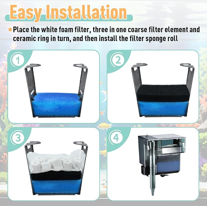 6 Sets of Upgraded Three-Stage Filtration Fish Tank Filter, Fit for AquaClear 50 Powerful Filters, Fish Tank Filter Replacement and Maintenance Kits for 20- to 50-Gallon Aquariums-PurrikoPets