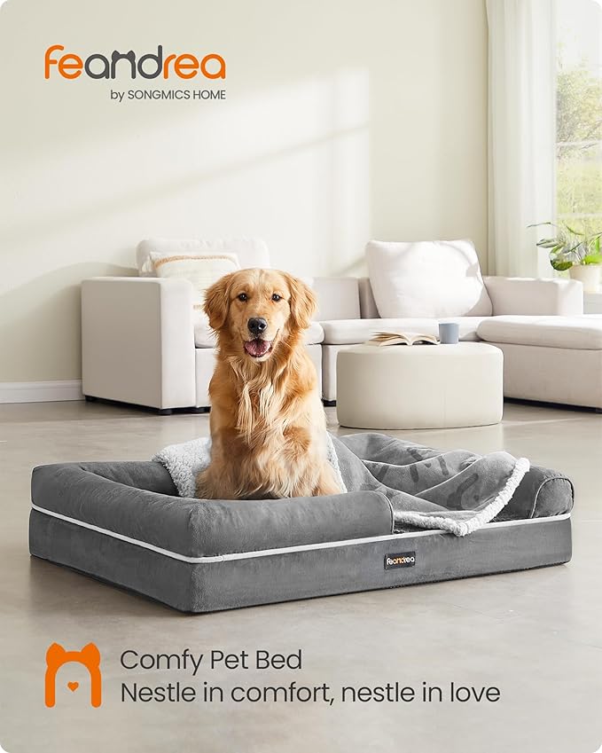 Feandrea Orthopedic Dog Bed, Large Dog Bed Waterproof, Removable Washable Cover Sofa with Non-Slip Bottom, Raised Edges, 36 x 28 x 8 Inches, Light Gray UPGW067G02-PurrikoPets