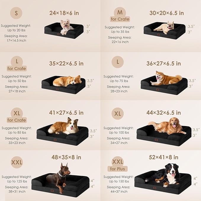 EHEYCIGA Orthopedic Dog Bed for Small Dogs, Waterproof Memory Foam Small Dog Beds with Sides, Non-Slip Bottom and Egg-Crate Foam Medium Pet Couch Bed with Washable Removable Cover, Black-PurrikoPets