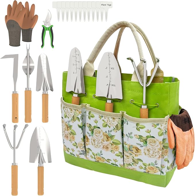 20-Piece Gardening Tools with Fashion and Durable Storage Bag - Heavy Duty Garden Tools Stainless Steel Rust-Proof Ergonomic Garden Tool Set - Ideal Gifts for Women and Men - Portable Gardening Kit-PurrikoPets