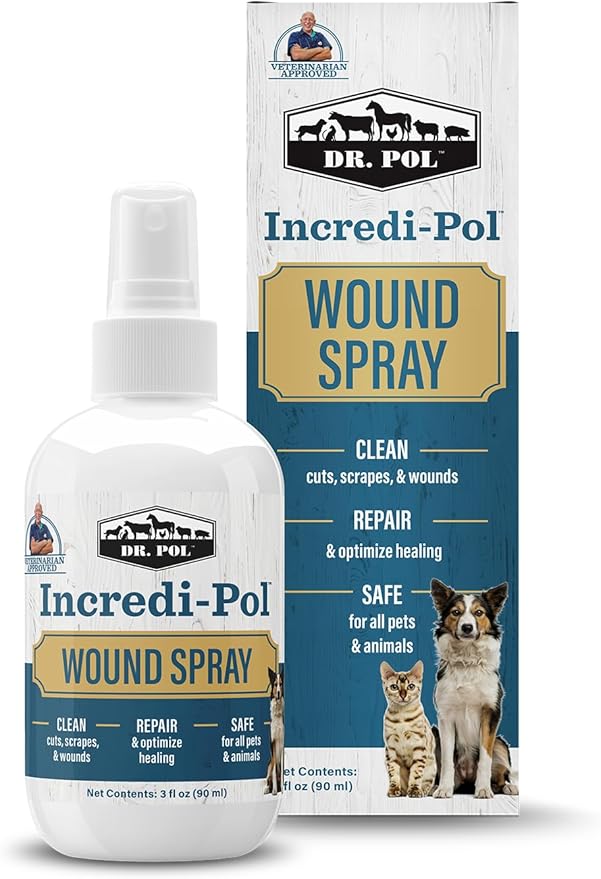 Dr. Pol Incredi-Pol Wound Spray for Dogs, Cats, Horses, and All Animals - Dog Wound Care to Clean Cuts, Scrapes, Hot Spots, and More - Repair Skin and Promote Healing - 3 Fluid Ounces-PurrikoPets