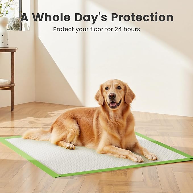 Gardner Pet Dog Pee Pads Extra Large 28"x34", XL Thicker ECO Green Disposable Puppy Training Pads Super Absorbent Full Edge-Wrapping Pad for Dogs, Puppies, Cats, Rabbits (100 Count)-PurrikoPets