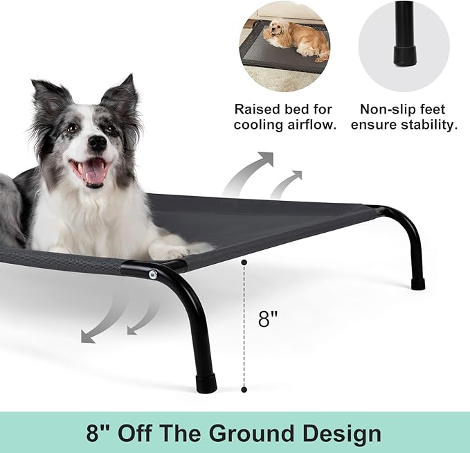 50" Lx35 Wx8 H Cooling Elevated Dog Bed for Large Dogs with Non-Slip Floor Protectors & Breathable Mesh, Raised Indoor & Outdoor Dog Cot Pet Hammock, Grey-PurrikoPets