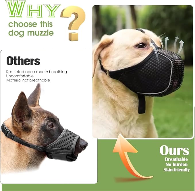 Dog Muzzle, Mesh Soft Muzzle for Small Medium Large Sized Dogs, Breathable Adjustable Puppy Muzzles for Scavenging Biting Licking and Chewing, Allows Panting and Drinking (Reflective Mesh, M)-PurrikoPets