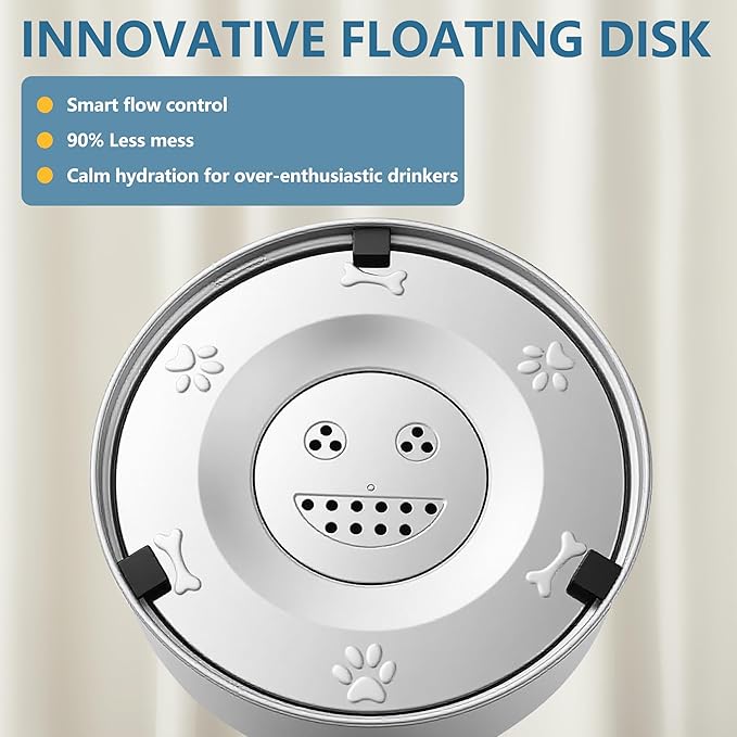 Dog Water Bowl No Spill,3L/101oz Large Spill Proof Water Bowl for Dogs, Stainless Steel Slobber Stopper Slow Drinking Dog Bowl Anti Splash Pet Water Dispenser for Messy Drinkers-PurrikoPets