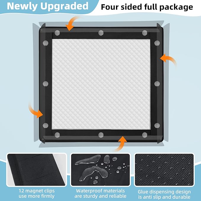 Dog Pee Pad Holder, Puppy Pad Holder, Oxford Cloth Material Soft & Durable, 12 Magnetic Clips, Fits 22" x 22" Pad, Black-PurrikoPets