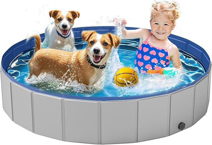 Dog Pool for Large Dogs, Foldable Plastic Pool for Dogs Slip-Resistant (XL - 63'' x 12'')-PurrikoPets