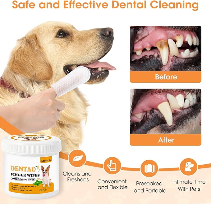 Dog Teeth Cleaning Wipes, Wider Dog Dental Wipes for Teeth, Reduce Plaque & Tartar, Freshen Breath,Safe& Natural Pet Dental Finger Wipes for Dogs Cat, Dog Tooth Wipes Finger,50 Ct, Mint Flavor-PurrikoPets