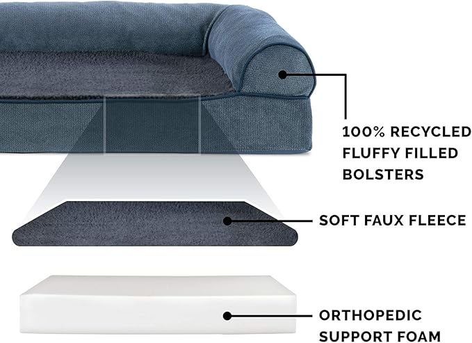 Furhaven Orthopedic Dog Bed for Large Dogs w/ Removable Bolsters & Washable Cover, For Dogs Up to 125 lbs - Sherpa & Chenille Sofa - Orion Blue, Jumbo Plus/XXL-PurrikoPets