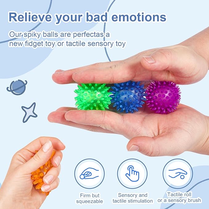 18pcs Fidget Spiky Ball Toys Stress Relief Sensory Toy for Kids Adults Toddlers, Squishy Squeeze Ball for Party Favors, Pinata Fillers, Goodie Bag Stuffers-PurrikoPets