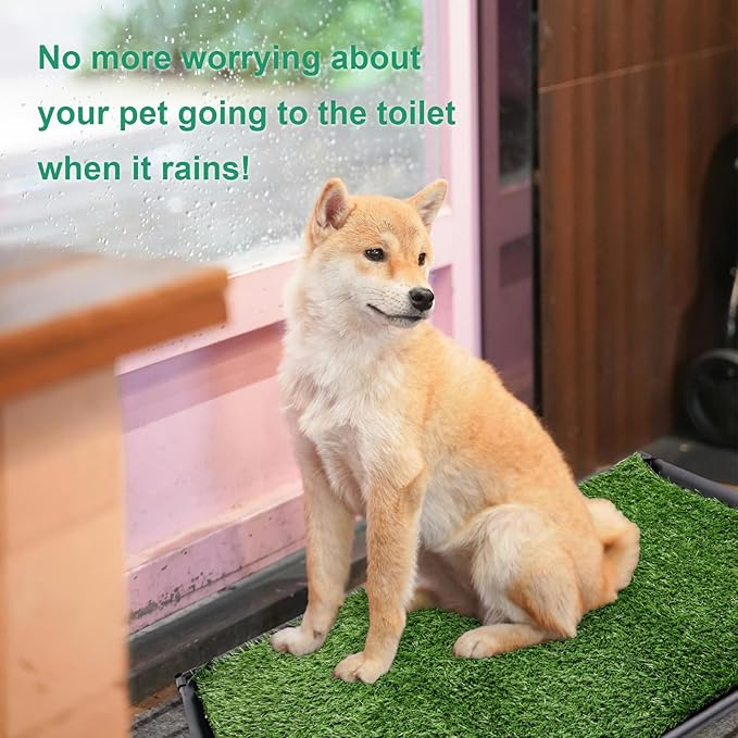 Dog Grass Pad with Tray, 35" X 23" Large Indoor/Outdoor Potty Training Pad, Durable Leak-Proof Tray and Reusable Puppy Grass Pads, Easy Clean Portable Pet Relief System for Small to Medium Dogs-PurrikoPets