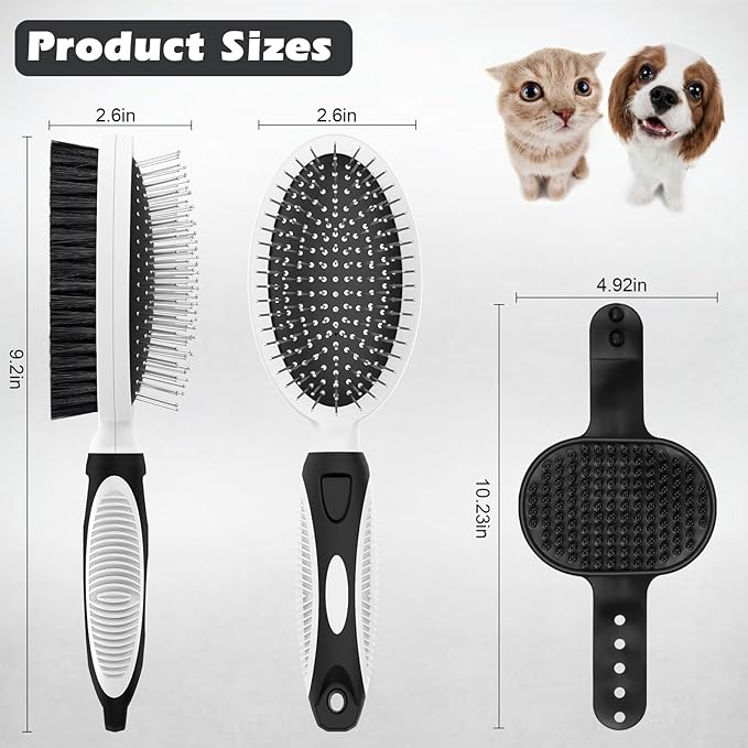 2PCS Pet Grooming Tools - Double-Sided Brush for Shedding and Bathing, Suitable for Short/Long Haired Dogs Cats and Horses, Deshedding Dog Brush, Mane & Tail Combs for Horses - Pet Supplies (White)-PurrikoPets