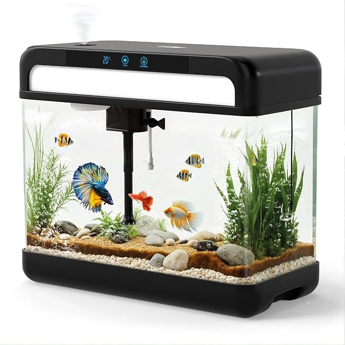 Fish Tank Aquarium 3 Gallon, Smart Aquarium Kits - Silent Water Pump,Self Cleaning System,7 Color Lights,Temperature Display, Aromatherapy, Advanced Filtration-PurrikoPets