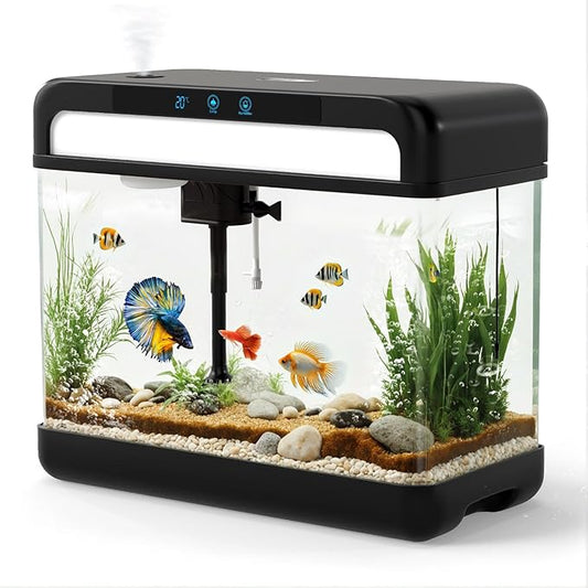 Fish Tank Aquarium 3 Gallon, Smart Aquarium Kits - Silent Water Pump,Self Cleaning System,7 Color Lights,Temperature Display, Aromatherapy, Advanced Filtration-PurrikoPets