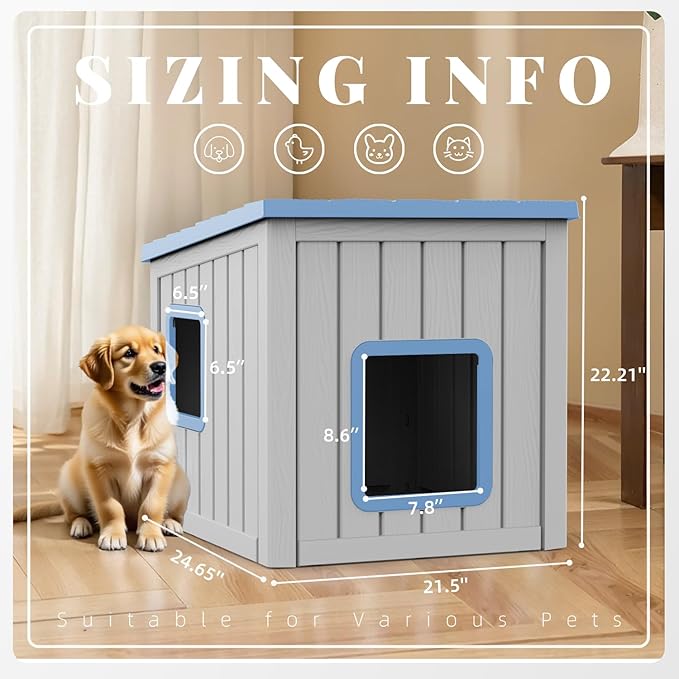Dog House Small Dog Houses Outdoor with Sloped Roof Waterproof Ventilated Design Easy to Clean Elevated Floor Easy Assembly for Middle Sized Dogs-PurrikoPets