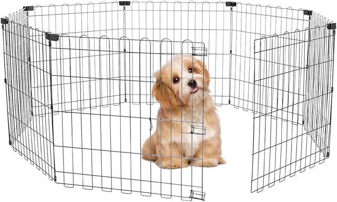 Foldable Dog Playpen 24" Height 8 Panels Metal Exercise Pen No Door - Indoor/Outdoor Puppy Playpen for Small Dogs, Portable Pet Fence for Yard Garden Camping, Black-PurrikoPets