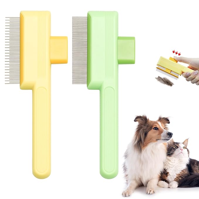 Flea Comb for Cats & Dogs Brush for Shedding Self Cleaning Pet Comb Lice Comb with Long & Short Stainless Steel Teeth Pet Hair Removal Tool 2025-PurrikoPets