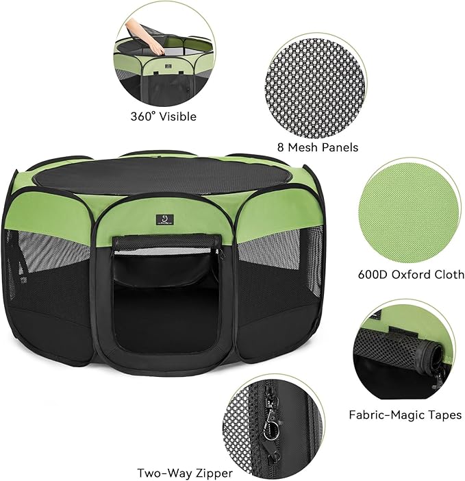 A4Pet Puppy Playpen Indoor, 39.5” Portable Pet Playpen with Bowl, Suitable for Puppies, Kittens, and Small Animals, Removable Zipper & Mesh Panel(16”W × 10”H)-PurrikoPets