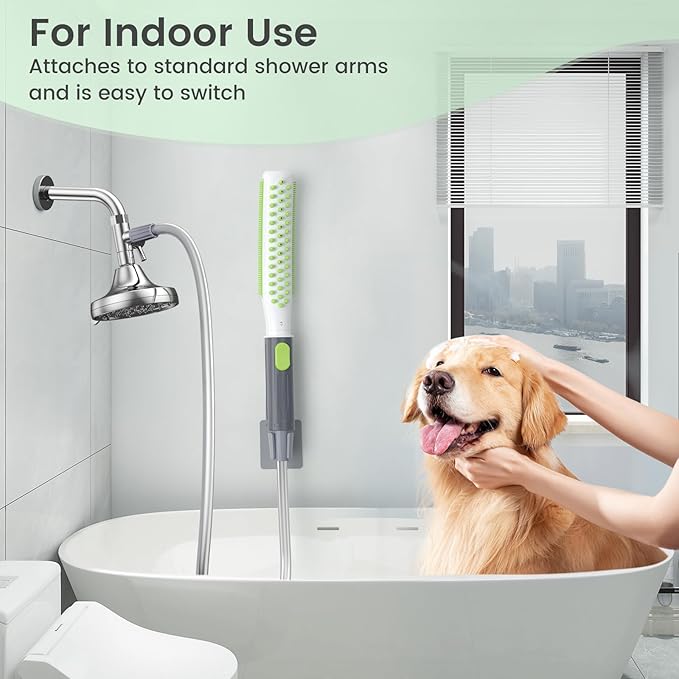 Dog Shower Attachment, Pet Shower Head for Fast and Easy Bathing and Cleaning, Dog Shower Wand With Metal T-Diverter, 8-Foot Hose T-Diverter Adapter For Indoor and Outdoor-PurrikoPets