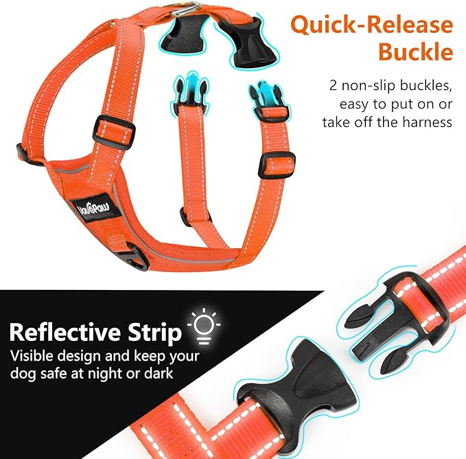 Dog Seat Belt Harness for Car, Dog Car Harness Adjustable Mesh Breathable & Dogs Seatbelt Safety Tether with Elastic Bungee for Small Medium Large Pets(Orange, L)-PurrikoPets