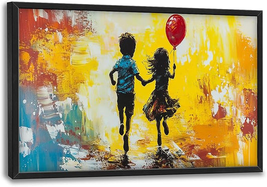 Framed Large Banksy Wall Art for Living Room, Oversized Colorful Graffiti Children Wall Decor, Peaceful Canvas Painting Pictures Modern Artwork Home Decoration for Living Room Bedroom 36"x24"-PurrikoPets